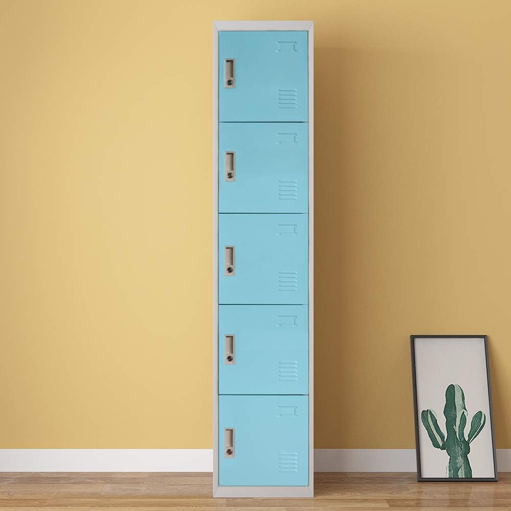 Panana Metal Storage Lockers Work Office Cupboard Lockable Filing Storage Unit School Staff Gym Changing Room Six Doors (Blue, 5 Door)
