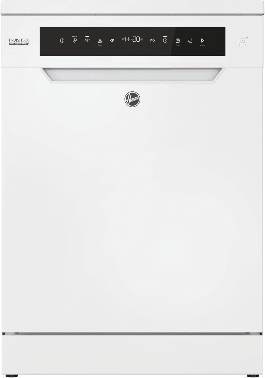Hoover H-DISH 500 HF 4B7F0W-80 Free Standing Full Size Dishwasher, 14 Place Settings, White, B Rated