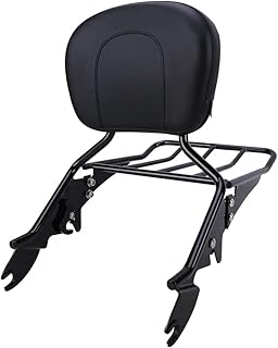 Black Detachable Sissy Bar Passenger Rear Backrest Pad with Luggage Rack Compatible with Harley Touring 2009-2023; Road King, Road Glide, Street Glide, Electra Glide, Ultra Classic