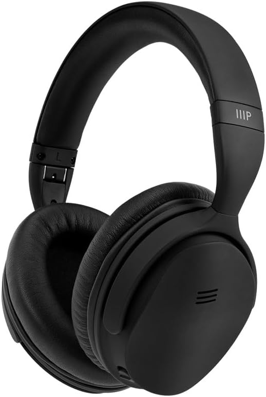Monoprice Wireless Over Ear Headphones - Active Noise Cancelling (ANC) Bluetooth 5.0, Extended Playtime, Qualcomm aptX Audio, 40mm Drivers, Black