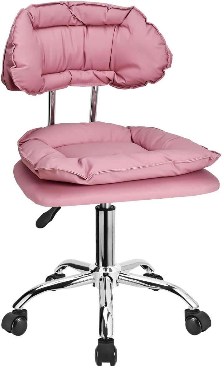 JOSTZHXIN Rolling Stool with Backrest, Home Office Rolling Stool Chair, Thickened Seat Cushion, Adjustable Height Swivel Chair for Nail Shop Salon Spa Massage Tattoo,Pink