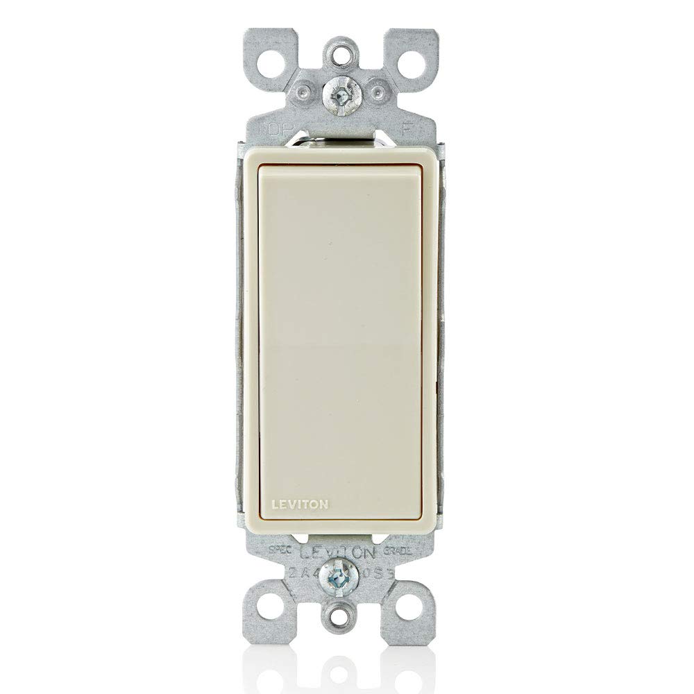 Leviton 15 Amp, 120/277 Volt, Decora Rocker Single-Pole AC Quiet Switch, Residential Grade, Grounding, 5601-2T, Light Almond