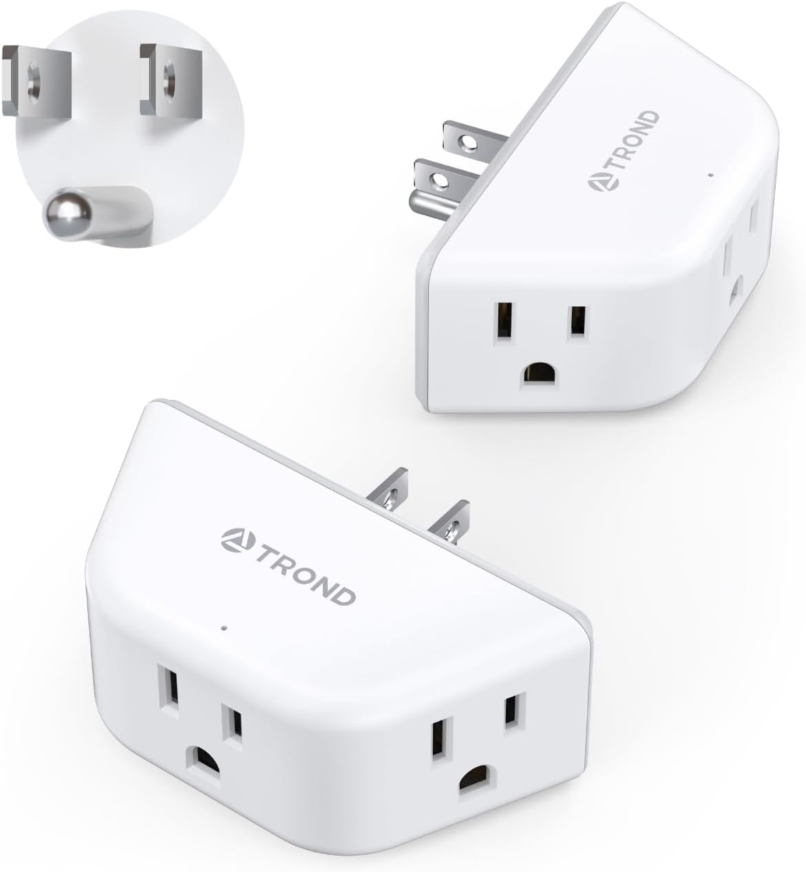 TROND Multi Plug Outlet Extender 2 Pack - Electrical Wall Splitter, 3 Way Angled Wall Outlet Adapter, Cruise Essentials, Small Multiple Plug Expander for Cruise Ship Home Office Dorm Room, White