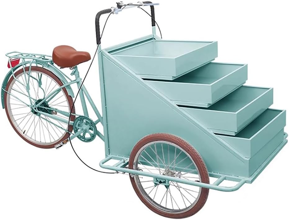 TT-YEC 4-Layer Large Capacity Tricycle Flower Display Cart, Mobile Food Coffee Cart, Commercial Flower Trailer, Retractable Rack, Large Front Loading Scooter,Green