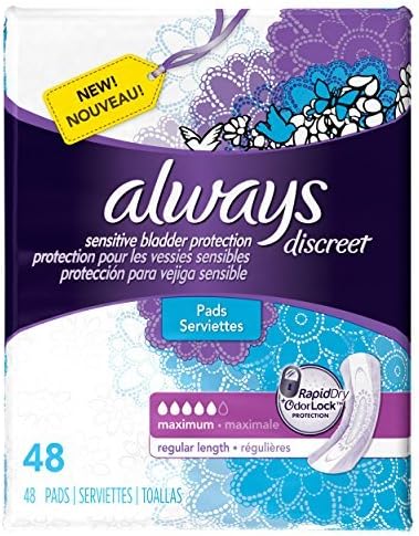 Discreet, Incontinence Pads, Maximum, Regular Length, 48 Count by Always