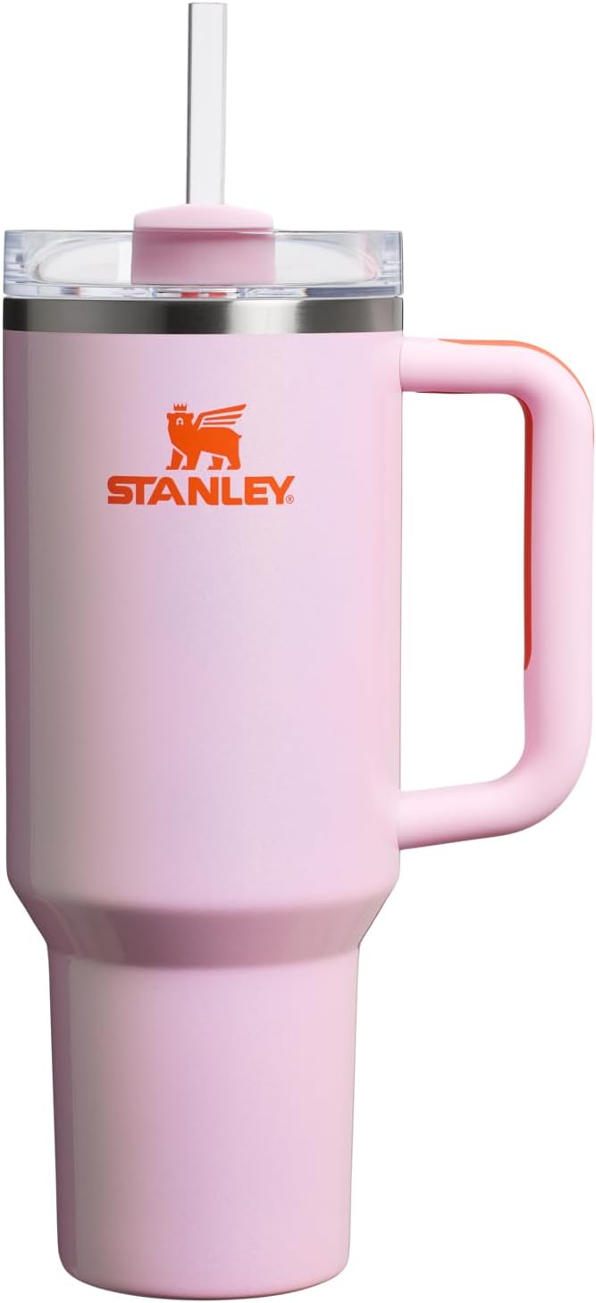 Stanley Quencher H2.0 Tumbler with Handle and Straw 40 oz | Flowstate 3-Position Lid | Cup Holder Compatible for Travel | Insulated Stainless Steel Cup | BPA-Free | Rose Petal Shimmer