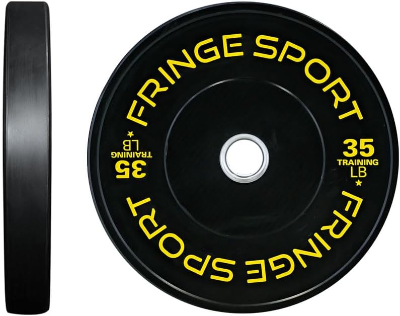 FringeSport Black Bumper Plates Set and Pairs - Dead Bounce Olympic Weight Plate - Rubber Weight Plates with Steel Insert Strength Training Plates (10lb - 460lb)