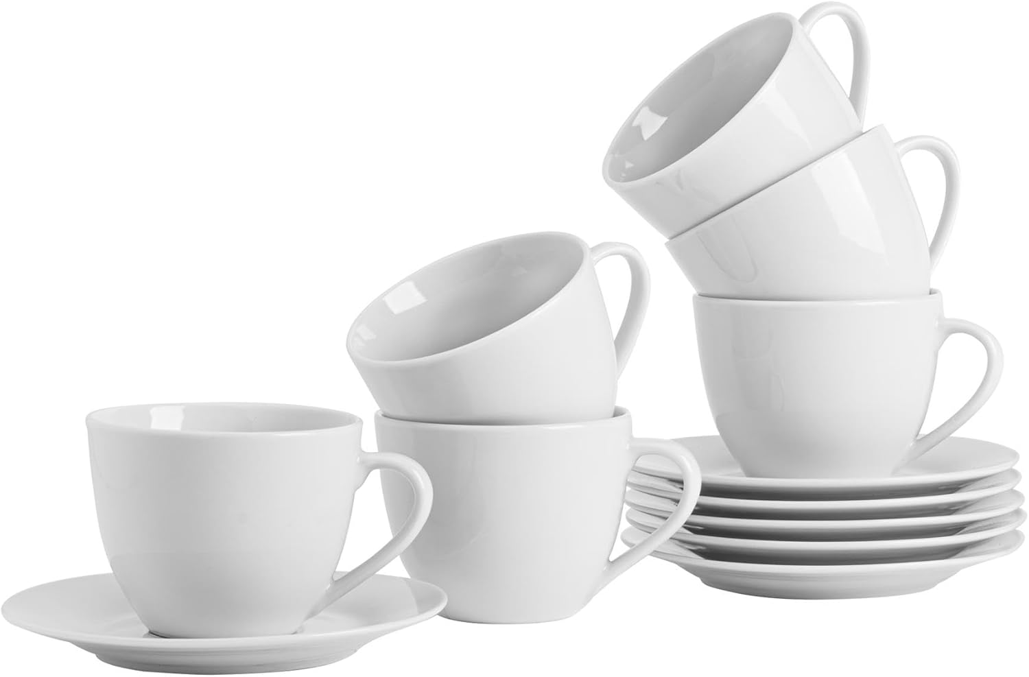 Argon Tableware White Cappuccino Large Coffee Cup/Saucer Set - 320ml (11oz) - Set of 6