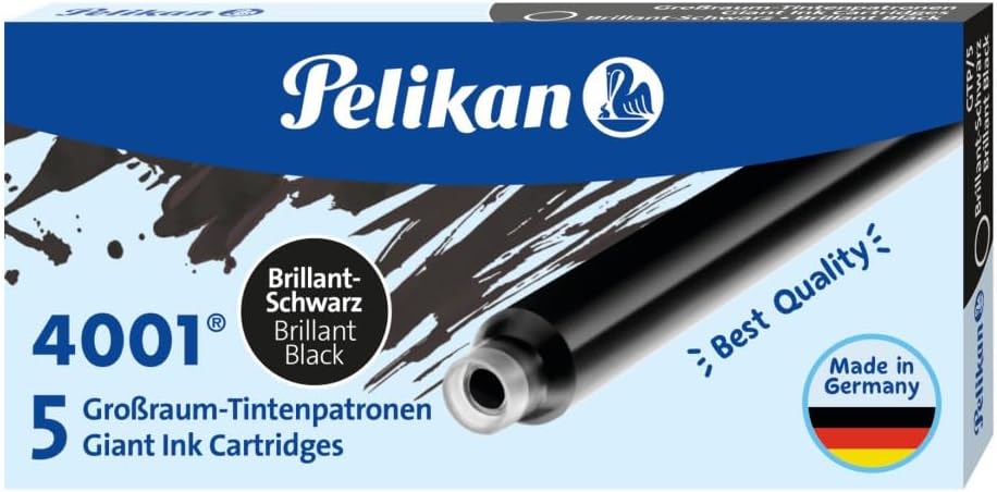 PELIKAN 4001 GTP/5 Ink Cartridges for Fountain Pens, Brilliant Black, 1.4ml, 5 Pack (310615)