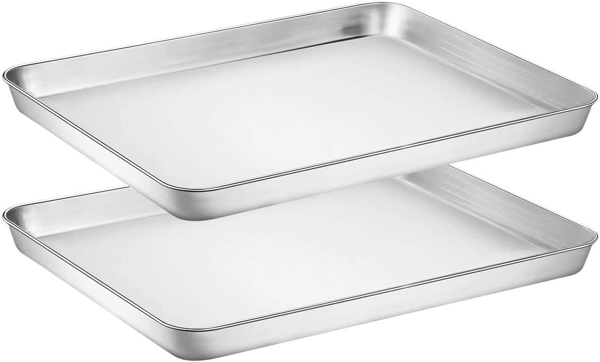 2PCS Baking Cookie Sheet, Stainless Steel Baking Pans Tray, Non Toxic & Healthy, Mirror Finish & Rust Free, Easy Clean & Dishwasher(18 x 13 x 1 inch)