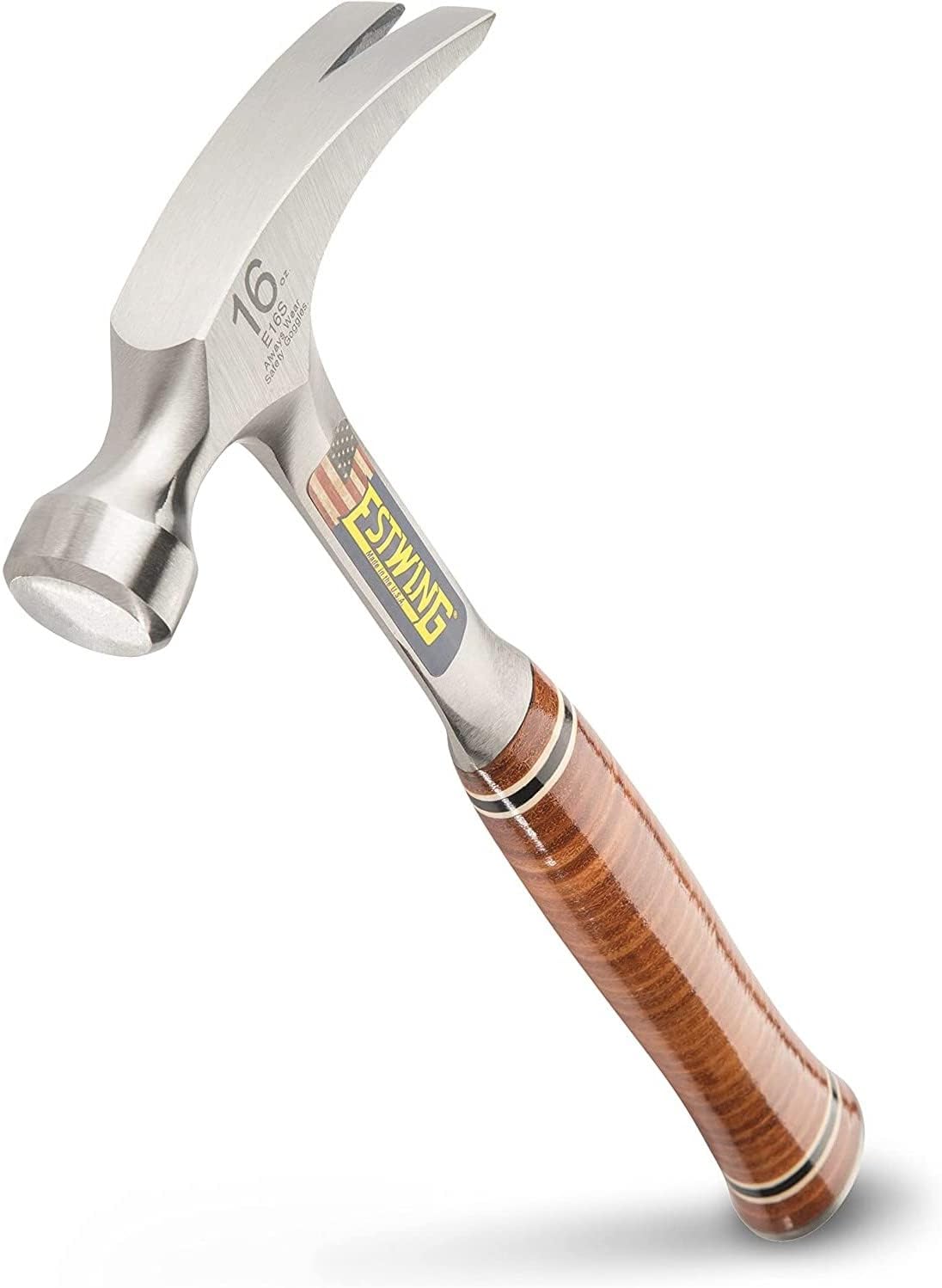 Estwing E16S 16 Oz Rip, Leather Grip Hammer, Smooth Face, 16-Ounce, 12.5-Inch, Straight Claw, Leather & Metal