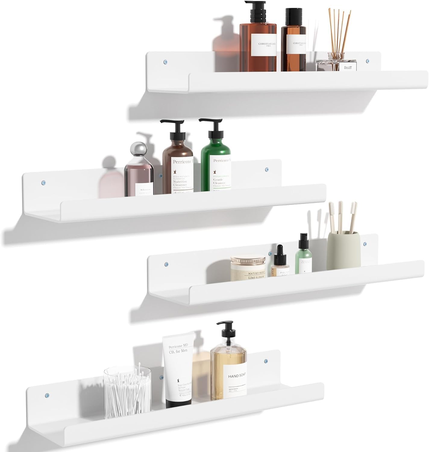 upsimples 4 Pack Shelves for Wall, White Floting Shelf No Drill, 38 * 10cm Wall Mounted Storage Shelf for Bathroom, Bedroom, Living room, Kitchen