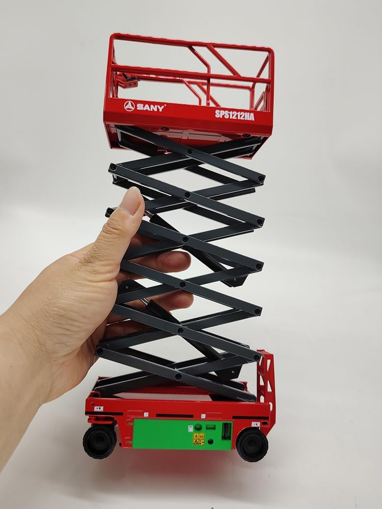 1:20 Scale SANY 1212 Scissor Lift Model Work Platform Forklift Replica Collection Basket Extend 2 Cylinders Front Wheel Swing Red