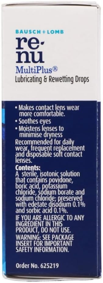 Renu MultiPlus Lubricating and Rewetting Soft Eye Contact Lens Drops 0.27 Fluid Ounces (Pack of 4)