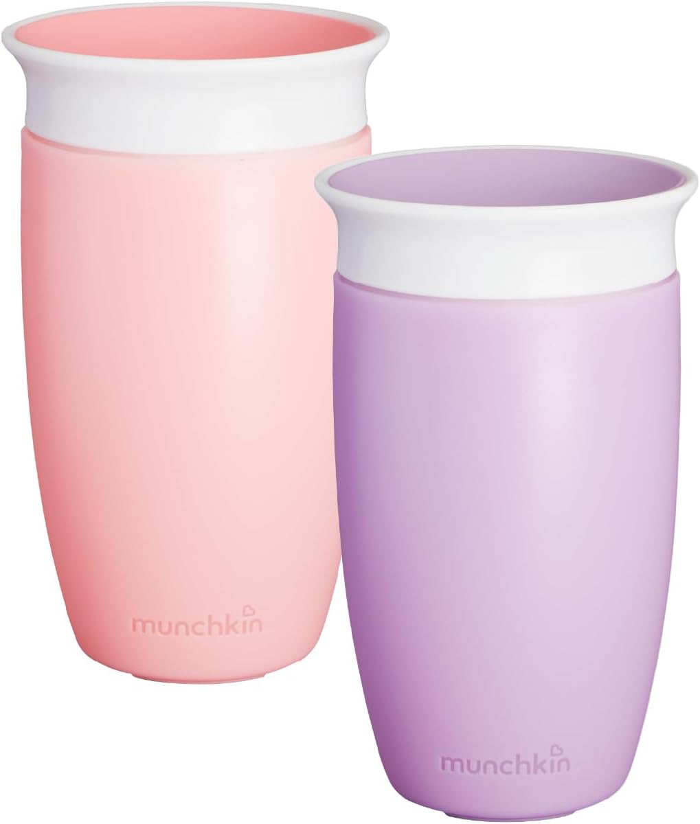 Munchkin Miracle 360 Toddler Sippy Cup - BPA Free, Non Spill, Leakproof - 12+ Months, 10oz/296ml - 2 Pack, Pink/Purple