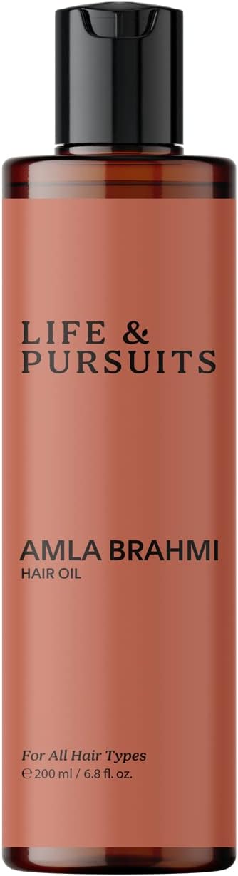 Life & Pursuits Amla Brahmi Hair Oil for Hair 200 ml & Scalp Health| Natural, Indian Ayurveda Oil for Healthy & Shiny Hair | Coconut, Castor, Sesame, Triphala, Gotukola