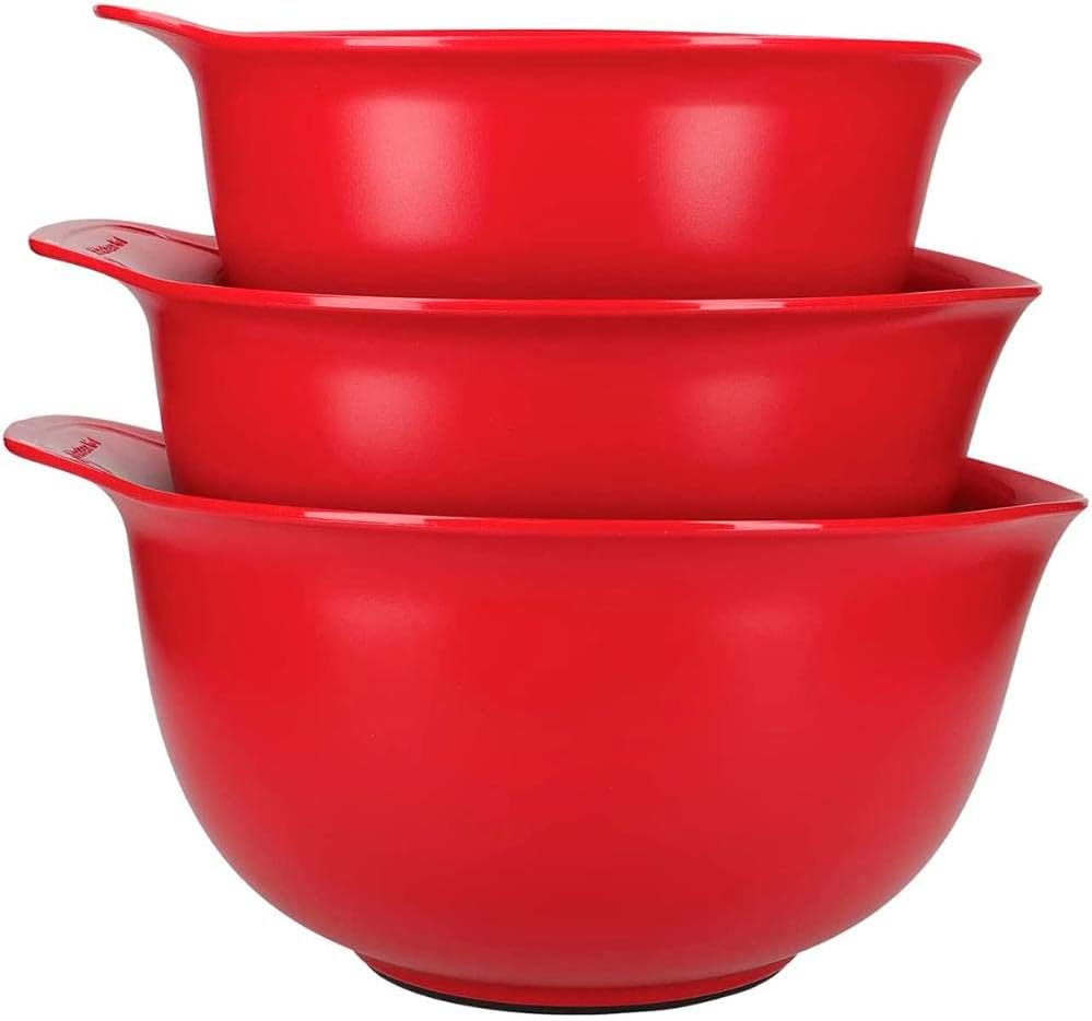 KitchenAid Mixing Bowl Set of 3, Plastic, Dishwasher Safe, Empire Red