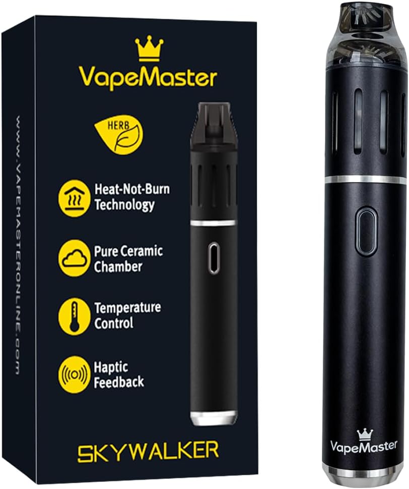 VapeMaster Skywalker Portable Herbal Vaporizer Dry Herb Vaporizer Pen - Temperature Control, Ceramic Chamber, Pure Clean Vapor - (Classic Black)