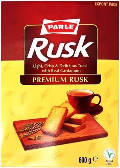 Parle Premium Rusk 600g Light, Crisp and Delicious Toast with Real Cardamom Perfect Tea-Time Snack No Artificial Flavors Ideal for Breakfast & Snacking Product From India (Pack of 2)