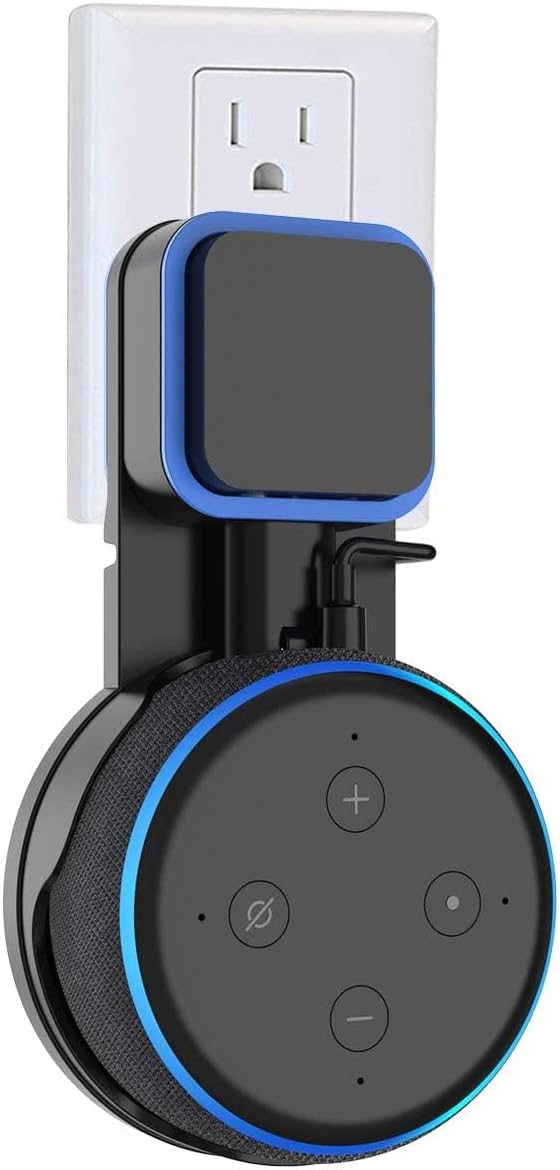 Outlet Wall Mount Hanger Holder for Dot 3rd Gen, Compact Bracket Case Plug and Built-in Cable Management for Kitchen Bathroom, Bedroom (Black)