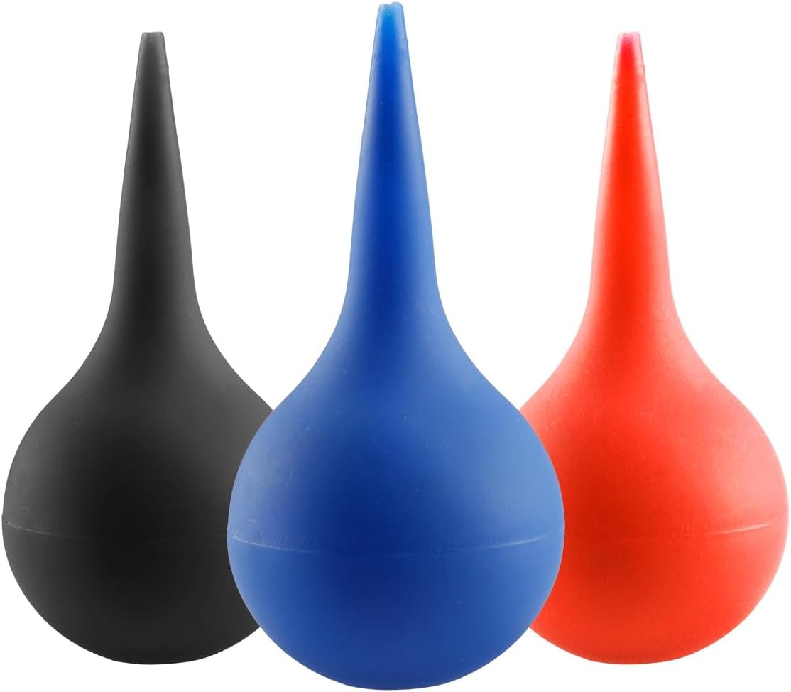Tabanzhe Rubber Suction Ear Syringe Bulb-3PCS 60ml Ear Cleaner Bulb Ear Washing Bulb Syringe Washing Squeeze Bulb for Earwax Removal General Cleaning(Black,Red,Blue)