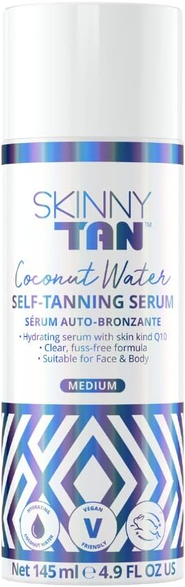 Skinny Tan Coconut Water Serum - Streak Free Fake Tan Serum for Natural Glow with Youth Boosting Q10 & Vitamin E, Vegan & Cruelty Free Skincare - 145ml