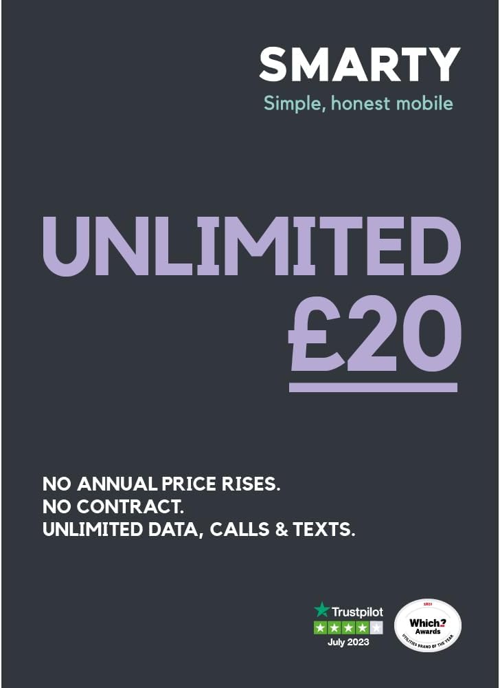 SMARTY Sim Unlimited Data for £20