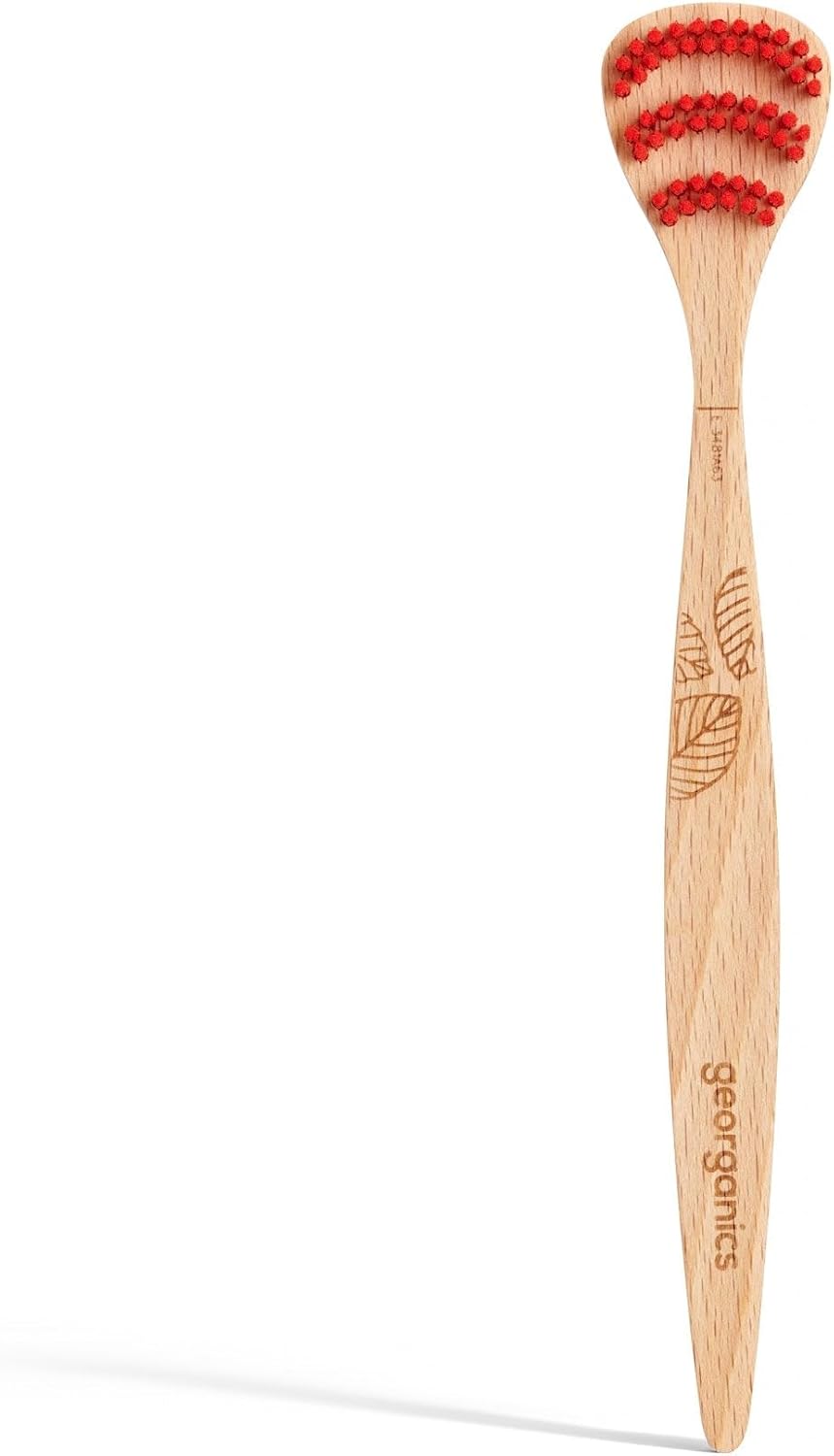Georganics Natural Tongue Brush - BPA-Free & FSC-certified - Compostable Handle & Recyclable Bristles - Beechwood Tongue Scraper - Prevents Bad Breath & Bacteria - Sustainable Packaging - UK Produced