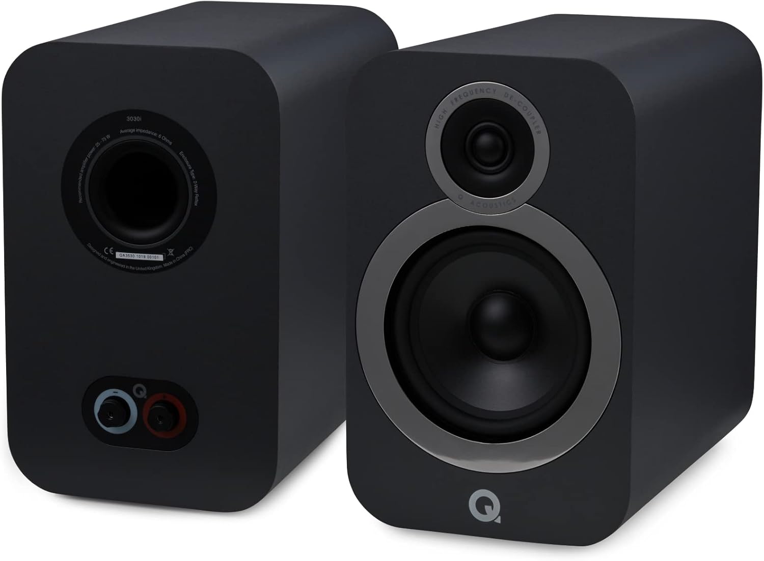 Q ACOUSTICS 3030i Bookshelf Speakers Pair Graphite Grey - Featuring 2-way Reflex Enclosure Type, 165mm (6.5") Bass Driver, and 22mm (0.9") Tweeter - Stereo Speakers Hifi/Passive Speakers