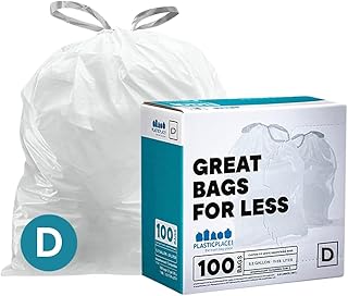 Plasticplace Custom Fit Trash Bags, Compatible with simplehuman Code D White Drawstring Garbage Liners 5.3 Gallon / 20 Liter, 15.75" x 28", 100 Count ( Pack of 1)