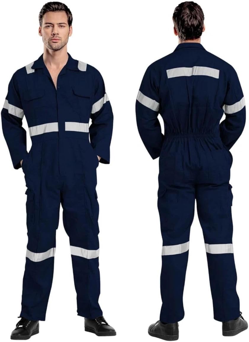 ProMaxFit Men's Long Sleeves Coverall Boiler Suit for Workshop Mechanics - Gray Color, 9 Sizes - Overall Cotton Blend Jumpsuit for Painters, gardeners, Welders and builders.