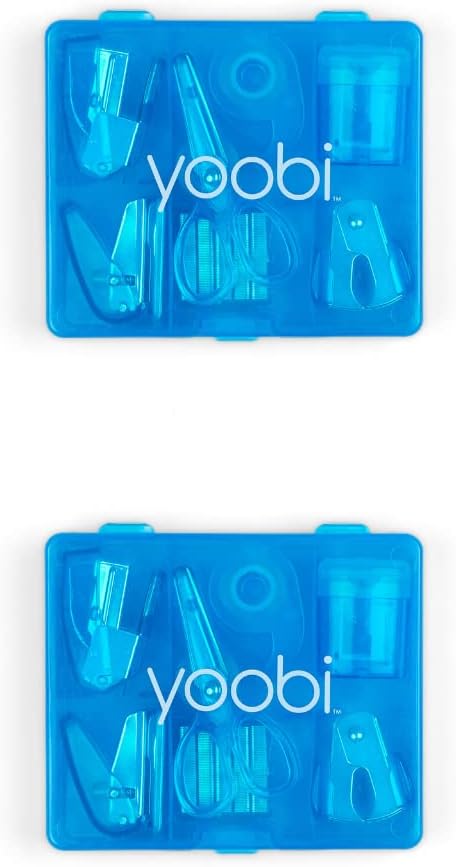 Yoobi Blue Mini Office Supply Kits - Mini School Supplies Kit - Includes Scissors, Mini Stapler, Staple Remover, Staples, Tape Dispenser & More - Cute School, Home or Office Supplies Kit (2-Pack)