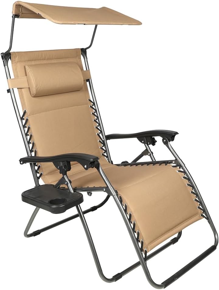 MacSports XL Anti Gravity Chair with Canopy and Cup Tray, Extra Large, Tan