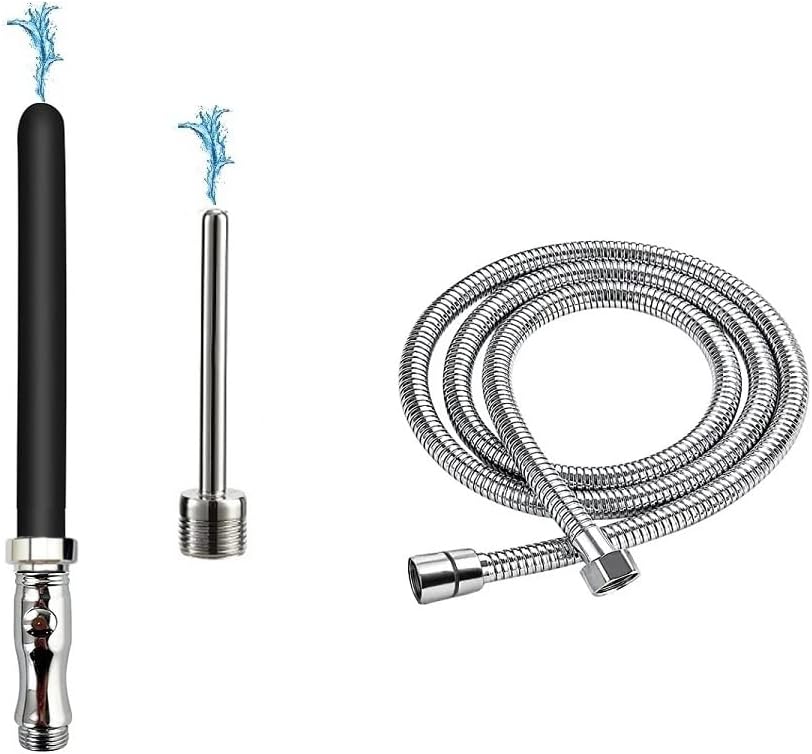Shower Enema System, Douche Colonic Cleanse Kit, Bathroom Handheld 59.05inch Stainless Steel Shower Hose Enema Douche Bidet Cleaning System Kit for Most Shower Systems