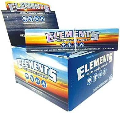 24 Full Box Elements Ultra Thin Rice Papers Connoisseur King Size Slim & Tips