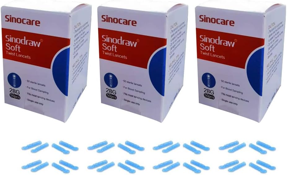 Blood Glucose Lancets x 150pcs 28G for Diabetics Test Single use Sterile Lancets Compatible with Safe ACCU AQ and Most Lancing Device (Pack of 3)