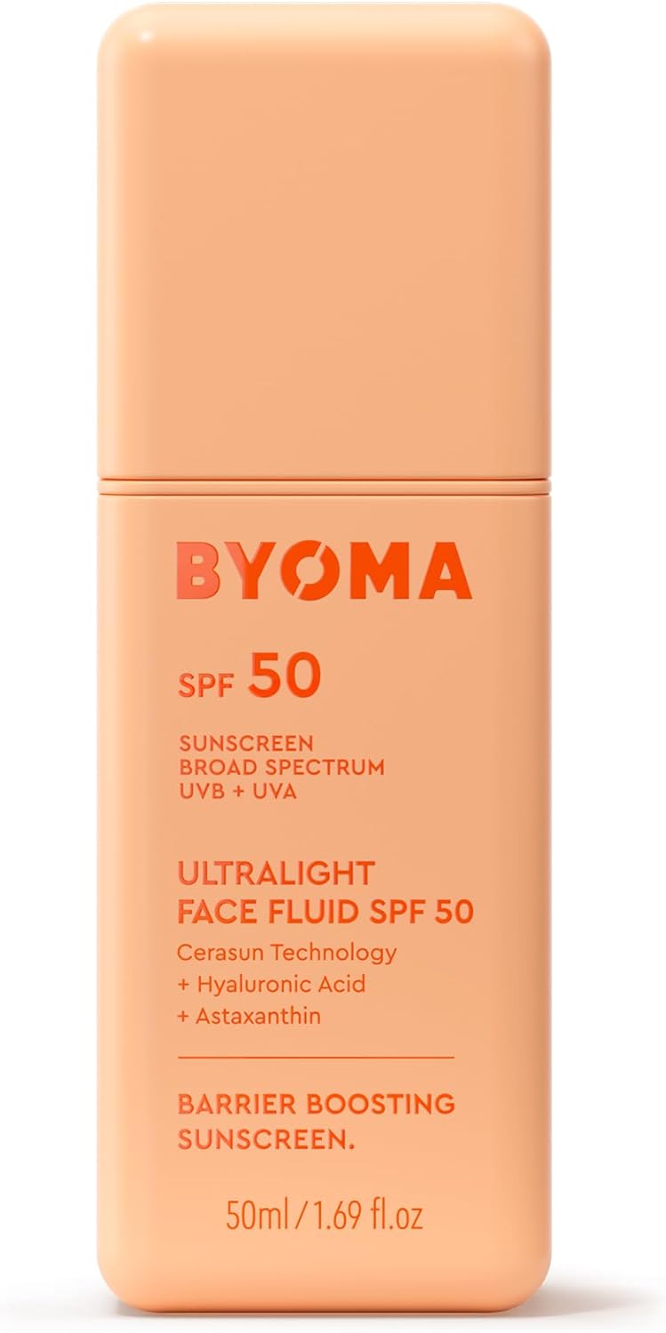 BYOMA SPF 50 Face Fluid (50ml) Ultra-Lightweight Facial Sunscreen for All Skin Tones - Luminous Glow, No White Cast - SPF Moisturiser, Strengthens Skin Barrier