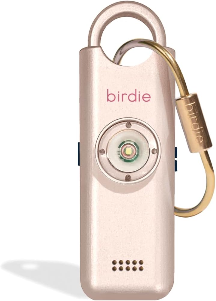 She's Birdie - The Original Personal Safety Alarm for Women by Women - Loud Siren, Strobe Light and Key Chain for Self Defense - Rechargeable with Power Switch and Flashlight (Metallic Rose)