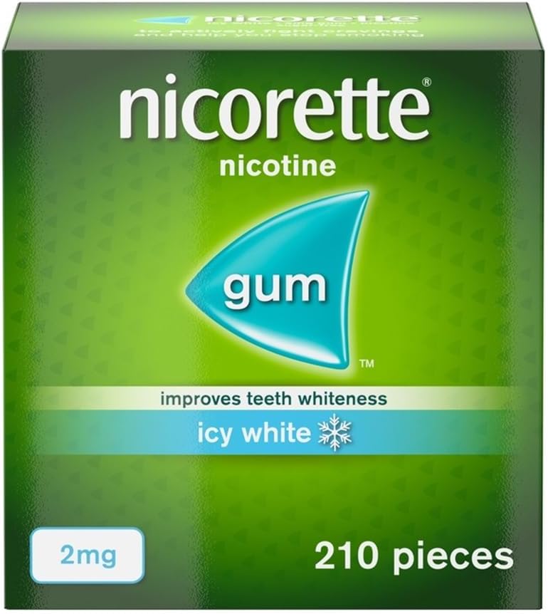 Nicorette Icy White 2mg Gum (210 Pieces), Discreet Stop Smoking and Stop Vaping Aid to Help you Quit For Good, Tackle Cravings and Withdrawal Symptoms, Nicotine Gum (Quit Smoking or Vaping)