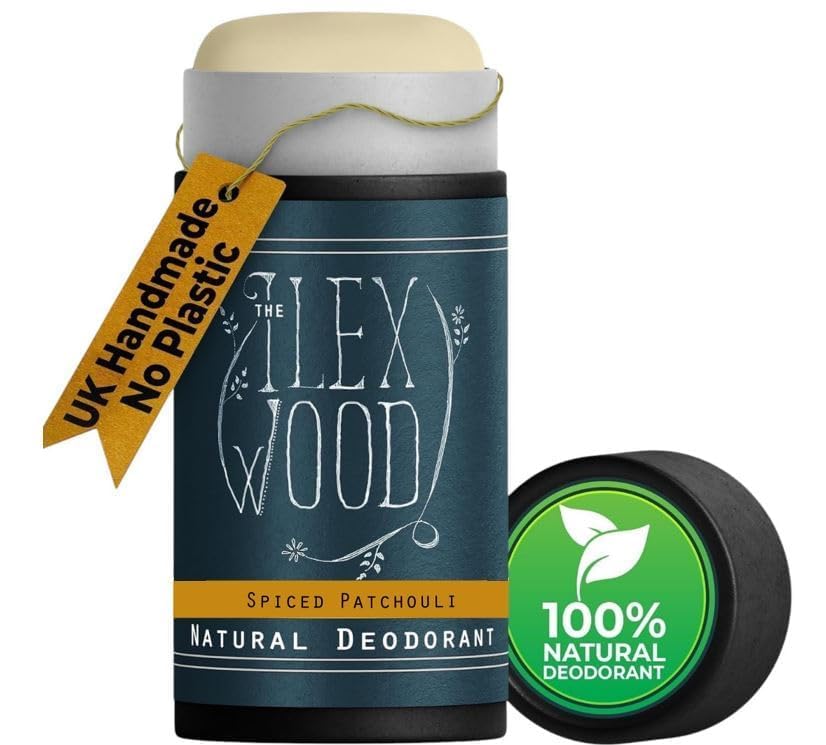 The Ilex Wood - Spiced Patchouli Woody Natural Deodorant - 70ml. Natural Deo in Eco Friendly Cardboard Tube, Vegan, no Plastic, no Alcohol, no Toxins, no Aluminium Salts & Cruelty Free for Women & Men