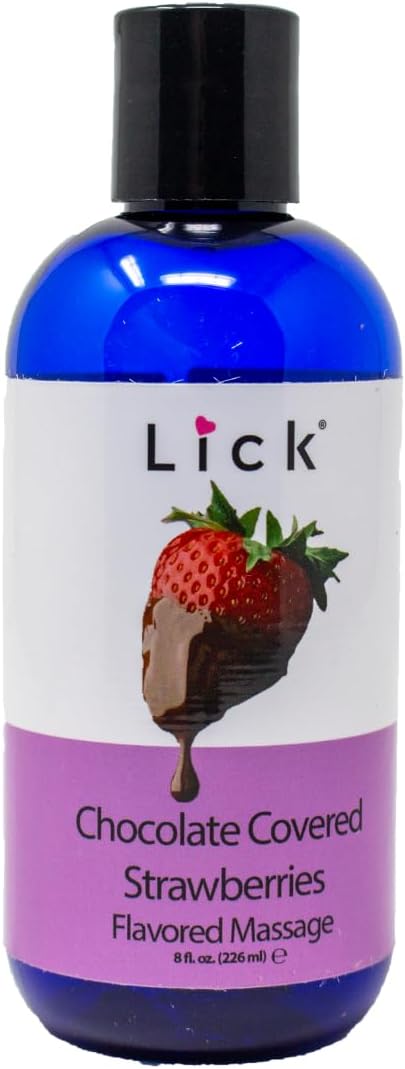 Lick Chocolate Covered Strawberry Flavored Massage Oil – 8 oz Edible Body Oil for Couples, Skin Moisturizing & Relaxation
