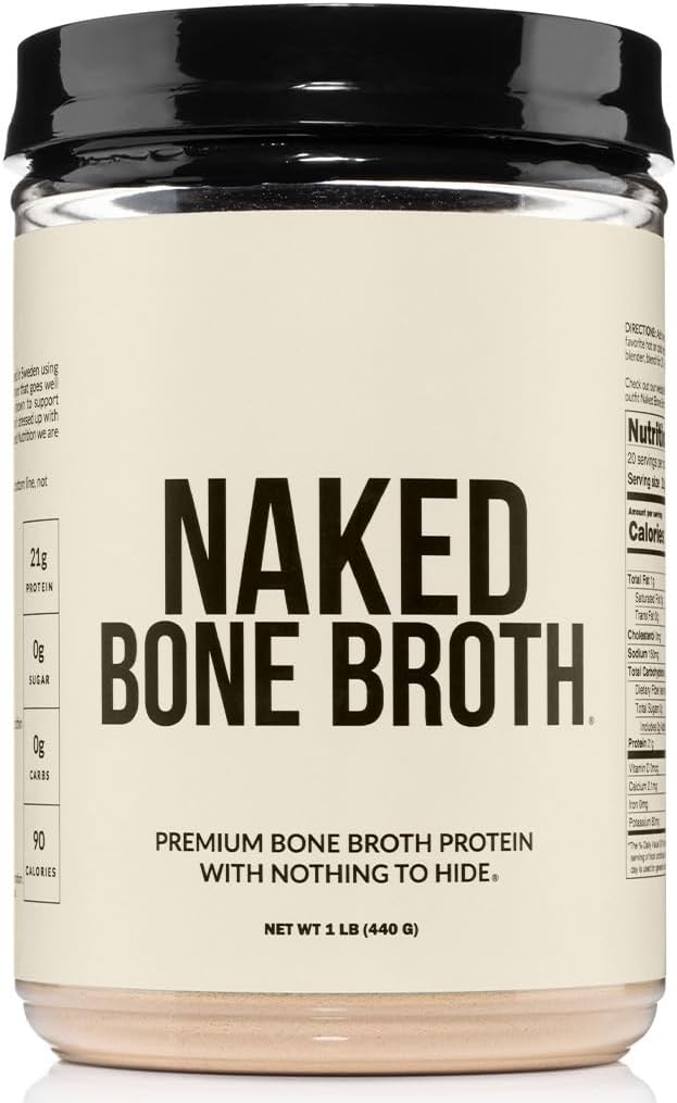 NAKED Bone Broth - Beef Bone Broth Protein Powder - 21G Protein - Gut Health and Joint Supplement - Unflavored - No GMO, Gluten-Free, Soy Free - 1LB