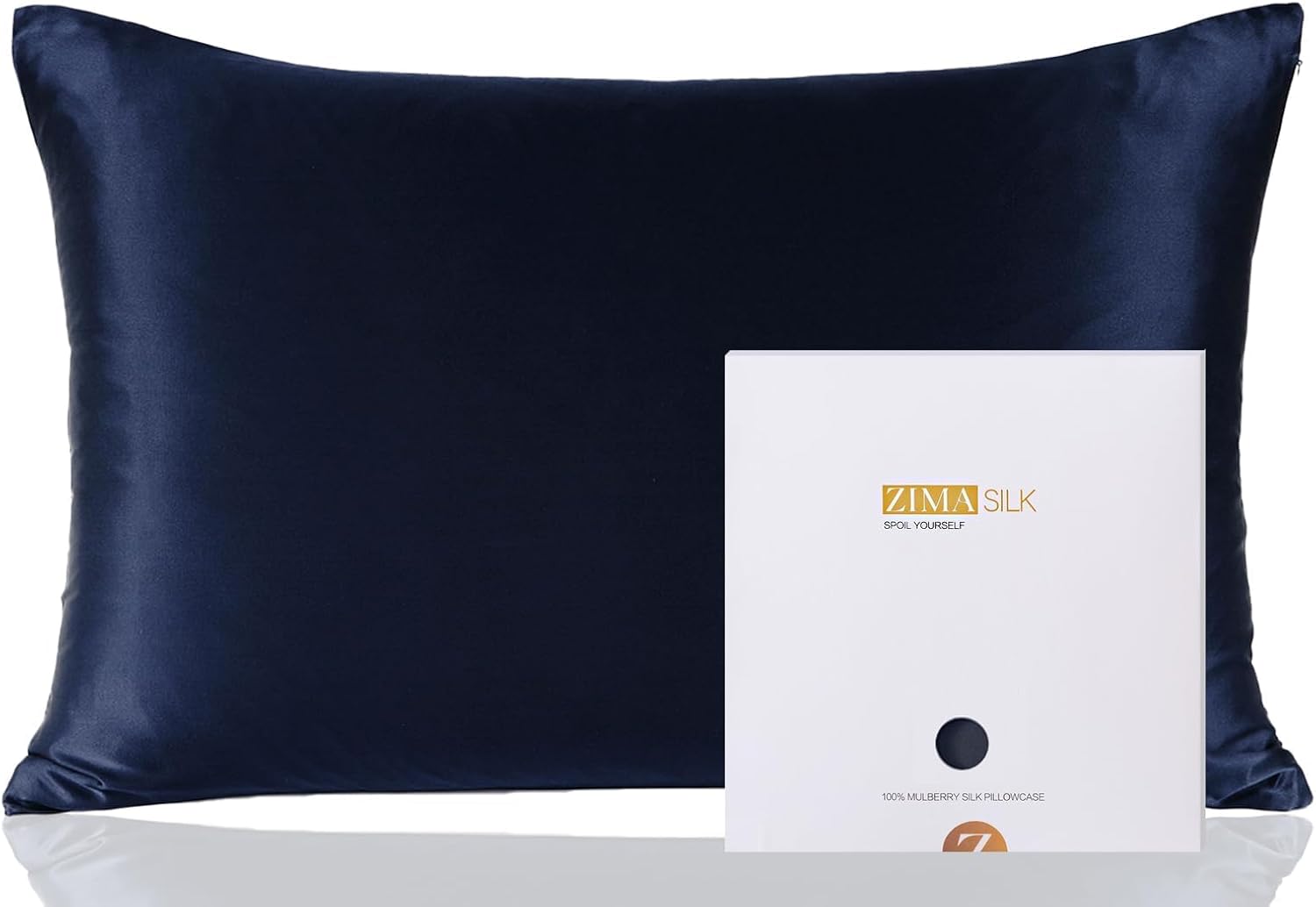ZIMASILK 100% Pure Mulberry Silk Pillowcase for Hair and Skin Health,Soft and Smooth,Both Sides Premium Grade 6A Silk,600 Thread Count,with Hidden Zipper,1pc(Standard 20''x26'',Navy Blue)