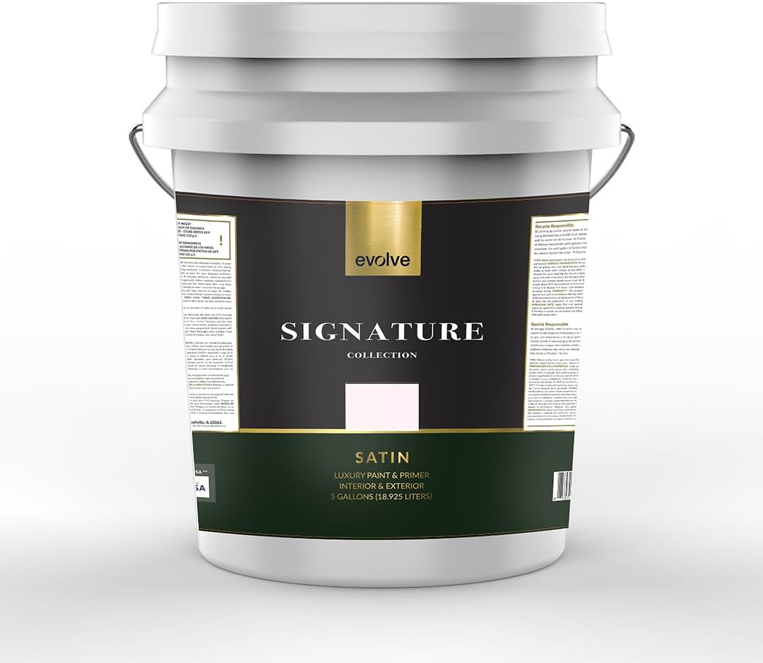 EVOLVE Signature Paint & Primer: Luxury Paint & Primer for Indoor & Outdoor Surfaces, Minimal Odor, Satin Sheen (Cloud White, 5 Gallon)