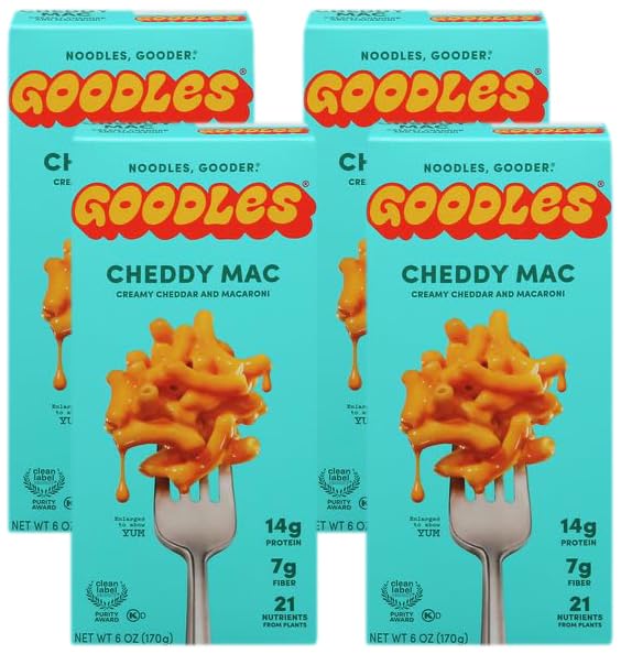 Goodles Cheddy Mac Creamy Cheddar and Macaroni Pasta - Nutrient Packed with Real Cheese, Fiber, Protein, Prebiotics, Plants, & Vegetables | Non-GMO, Organic Ingredients [Cheddy Mac, 6 oz.] (Pack of 4)