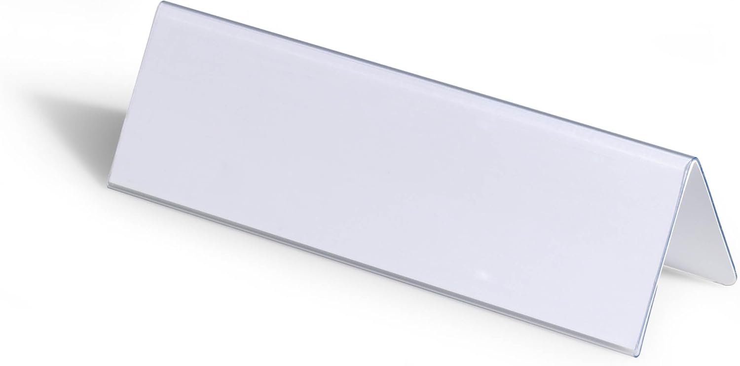 Durable Table Place Name Holder 61 x 210mm Transparent - Pack of 25 - Perfect for Meetings, Conferences, Events, etc.