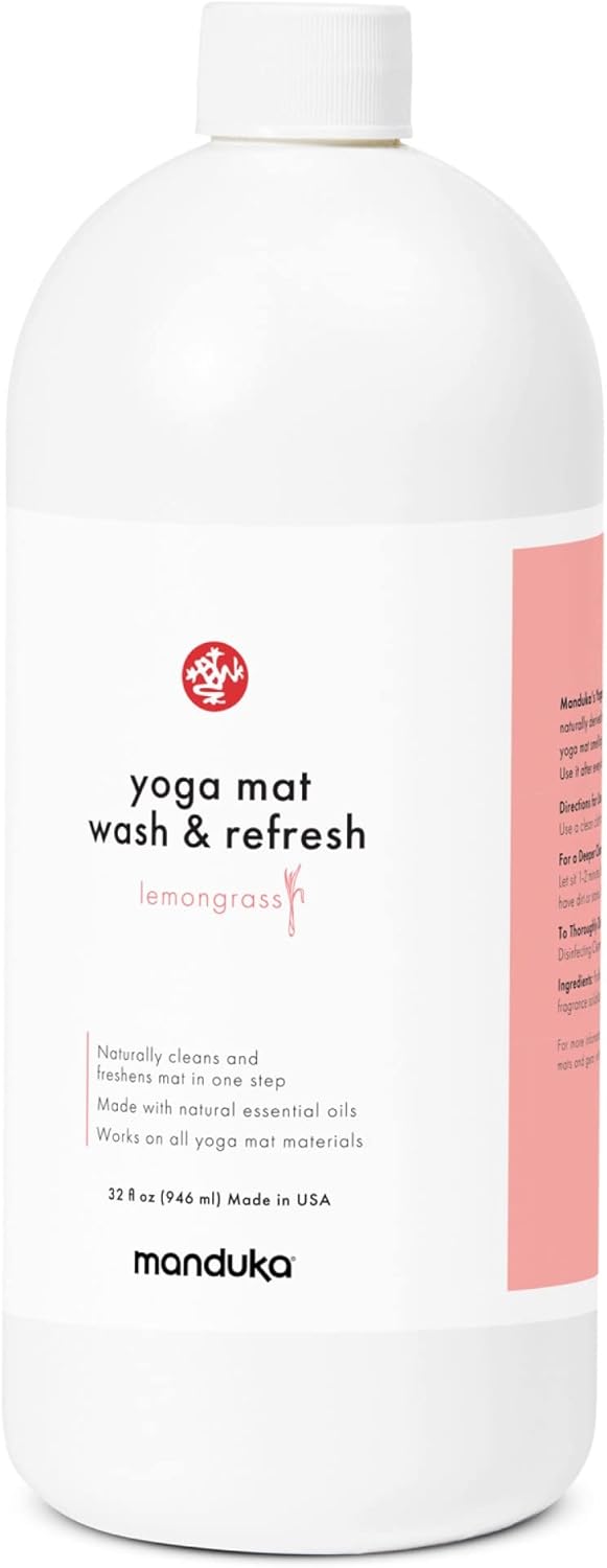 Manduka Yoga Mat Wash and Refresh – 100% Natural Essential Oil Yoga Mat Cleaning Spray, Fitness Equipment and Gym Accessories Cleaner, Non-irritating, Pet Friendly | Lemongrass Scent, 32 oz