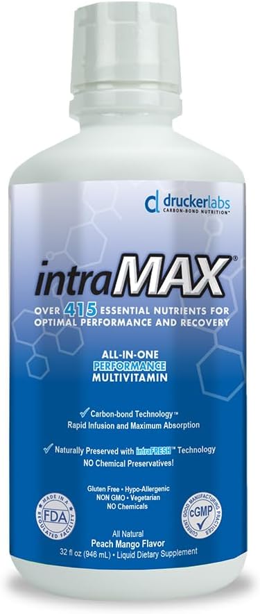 IntraMAX 2.0 Organic Liquid Multivitamin, Non GMO, Dairy Free, Gluten Free, Magnesium, Vitamin D, C and E, Zinc (32 oz., Peach Mango)