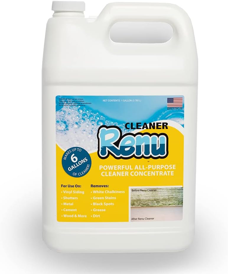 Renu Universal House Wash-Incredible Coverage Of 2000+ SF | Removes Stains, Oxidation & More | Ideal For Vinyl Siding, Decks, Fences, Pavers & Outdoor Fabrics | Surfaces Stay Clean for up to 3 Yrs.