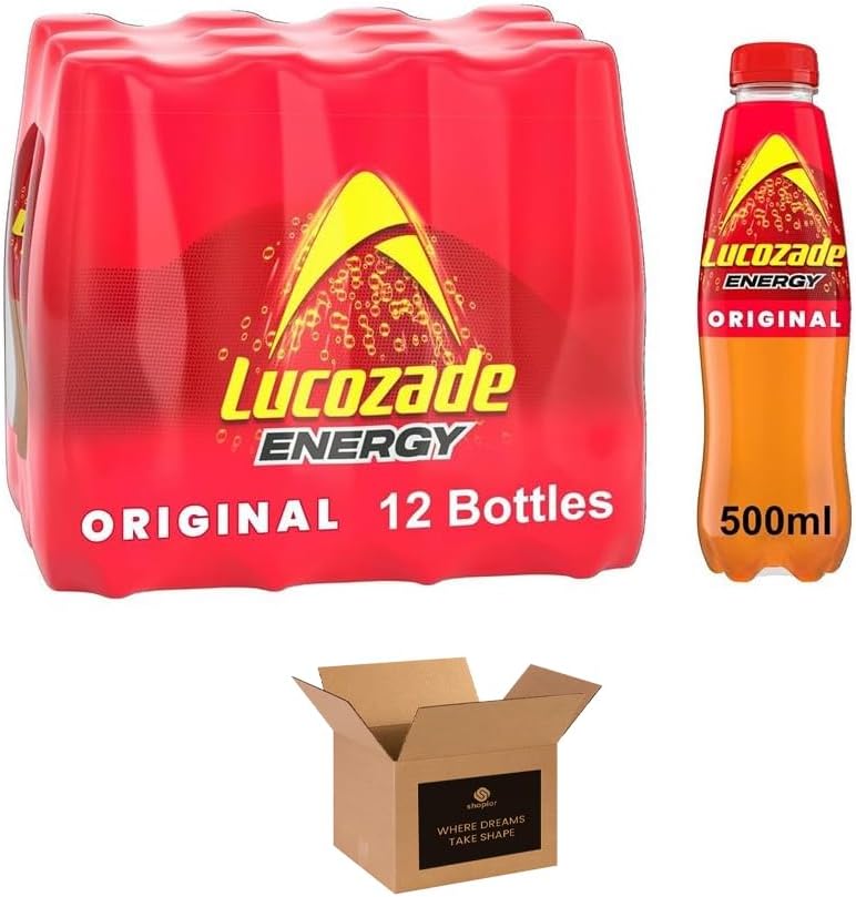 Energy Drink Bottles – Sparkling Glucose Energy Boost Flavoured Drinks – Classic Carbonated Refreshing Drink for Sports, Work, Study & Hydration (Lucozade Energy Orignal Bottles - 500ml x 12Pack)